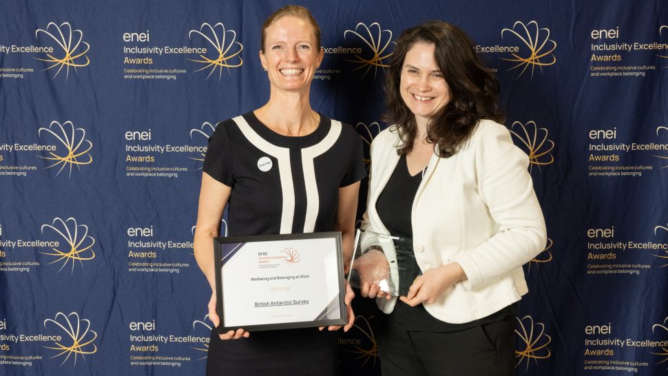 Award winners posing in front of the enei awards backdrop