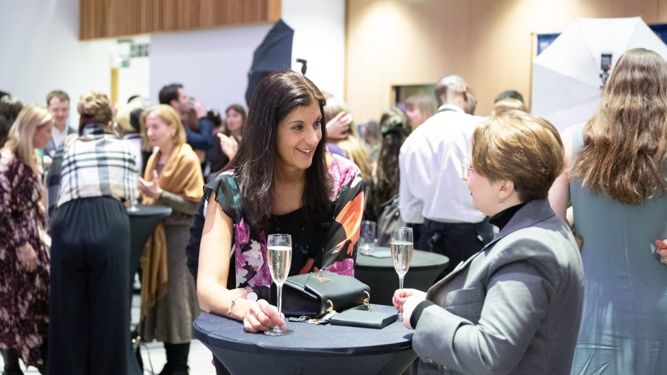 Award winners enjoying networking at the awards ceremony.