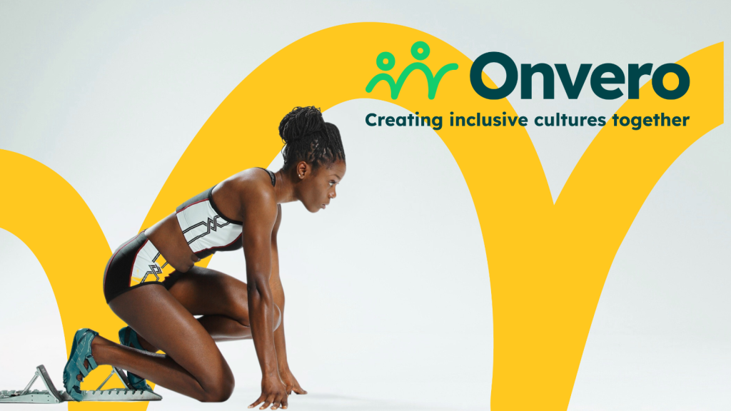Getting started with Onvero graphic depicting a black female, wearing a running outfit of shorts and a cropped top, in a crouch start position as if at the beginning of a race. The Onvero logo appears in the corner.